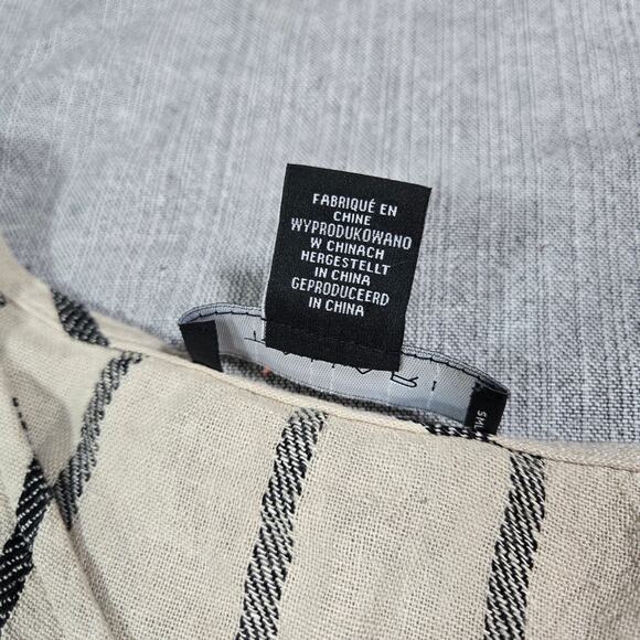 Tahari Wom LG Asymmetrical Striped Linen Blend Short Sleeve Dress Tan Black EUC - Picture 8 of 11